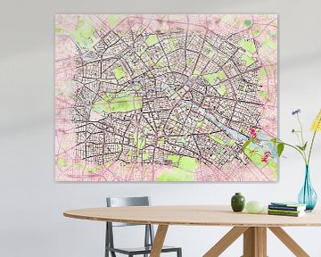 Kaart van Berlijn centrum in de stijl 'Soothing Spring' van Maporia