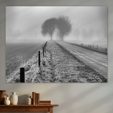 Foggy railroad crossing