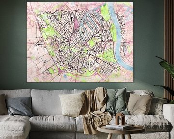 Map of Neuss with the style 'Soothing Spring' by Maporia