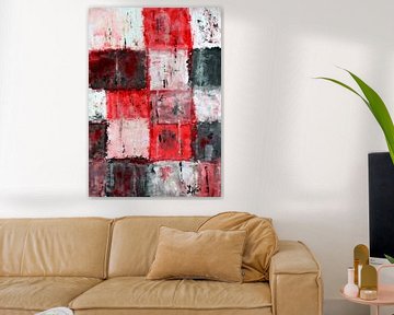 Compositie vierkantjes in rood, zwart en wit van elha-Art