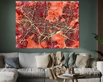 Map of Karlsruhe with the style 'Amber Autumn' by Maporia