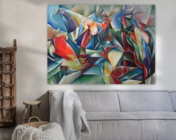 Abstracte fantasie met kleurrijke vogels