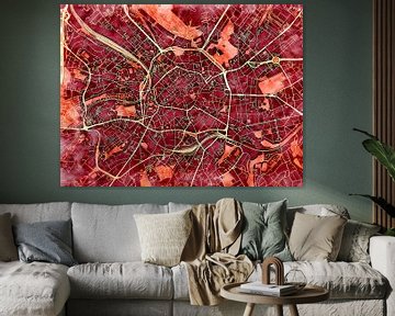 Map of Aachen with the style 'Amber Autumn' by Maporia