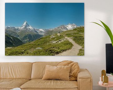 Vanuit Sunnegga uitzicht op de Matterhorn en Dent Blanche, Zermatt, Wallis - Valais, Zwitserland