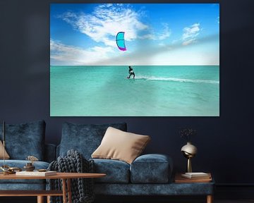 Kite surfing on Palm Beach on Aruba in the Caribbean Sea by Eye on You