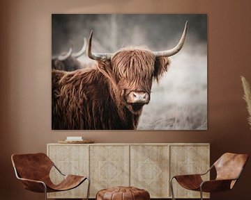Als je mij aan je muur hangt, beloof ik, de Schotse Hooglander koe, dat ik niet zal loeien. van Henk Van Nunen Fotografie