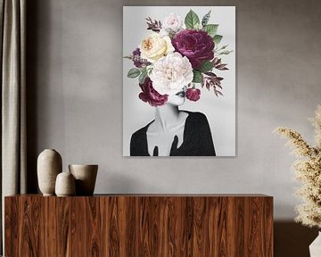 Floral Haircut - Grey Background van Marja van den Hurk