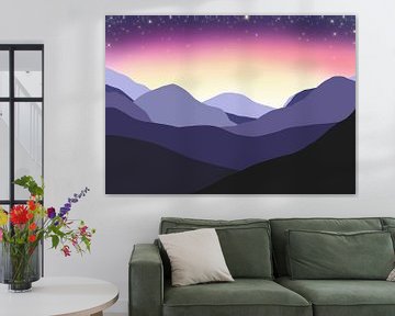 Berglandschap zonsopkomst met sterrenhemel van Liv Jongman