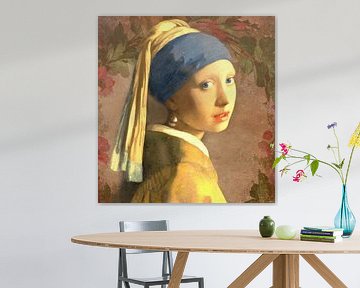 Girl with a Pearl Earring in the Rose Garden by Digital Art Studio