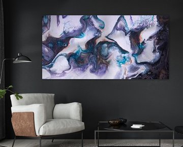 Panorama van vloeibare kleuren: wit zwart cyaan paars