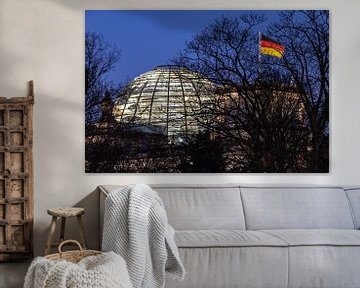 Berlin - dome of Reichstag building with German flag by Frank Herrmann