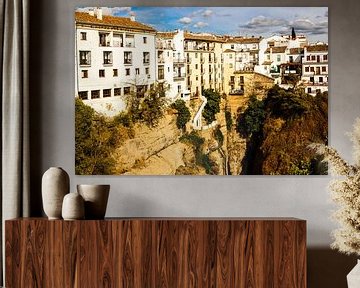 Oude stadsgebouwen van Ronda aan de kloof Tajo de Ronda Andalucia Spanje van Dieter Walther