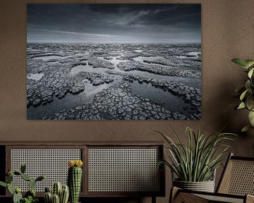 Structures sur la mer des Wadden | Paysage monochrome | Sécheresse sur Marijn Alons