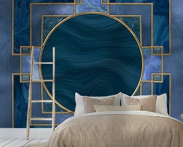 Art Deco Glas in lood ontwerp Goud Blauw van Andrea Haase