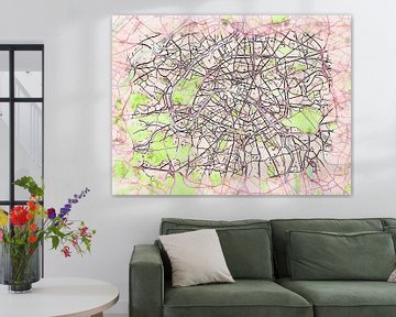 Kaart van Paris hoog in de stijl 'Soothing Spring' van Maporia