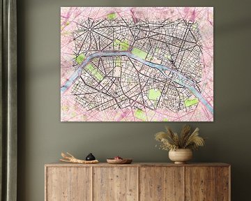 Kaart van Parijs centrum in de stijl 'Soothing Spring' van Maporia