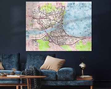 Map of Martigues with the style 'Soothing Spring' by Maporia