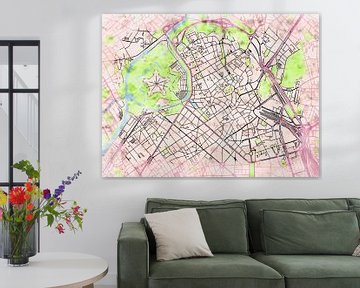 Kaart van Lille centrum in de stijl 'Soothing Spring' van Maporia