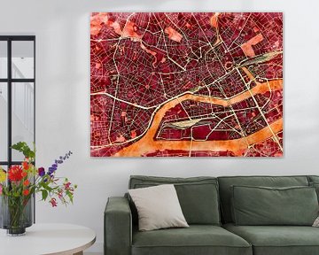 Map of Nantes centrum with the style 'Amber Autumn' by Maporia