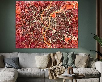 Map of Lyon centrum with the style 'Amber Autumn' by Maporia