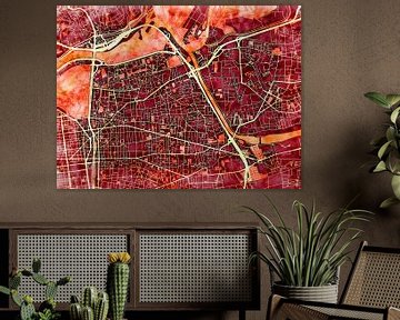 Map of Villeurbanne with the style 'Amber Autumn' by Maporia