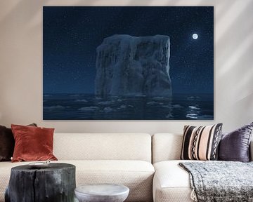 Un iceberg géant entouré de plaques de glace est éclairé par le clair de lune sur Besa Art