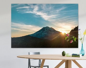 Coucher de soleil du Mt Rainier avec un placement parfait du soleil sur Marc van den Elzen