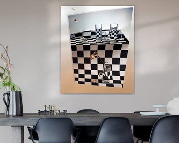 abstract schilderij op een achtergrond in zwarte en witte cellen van Mykhailo Sherman