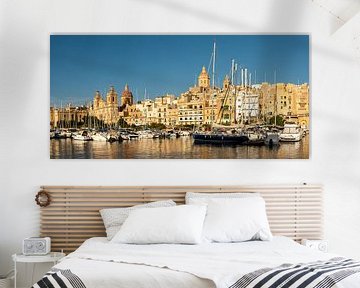 Panorama Senglea Haven met Zeilboten in Malta van Dieter Walther