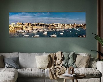 Panorama Malta Kalkara Baai en Boten van Dieter Walther