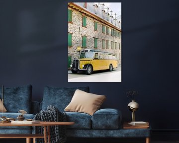 Oude gele postbus op de Furkapas in Zwitserland | Reisfotografie foto wall art print