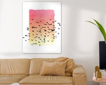 Zonsondergang met vogels van Apolo Prints
