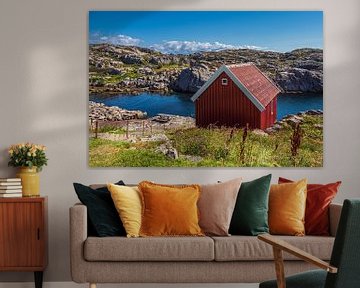 Red cottage on Lindesnes peninsula in Norway by Rico Ködder