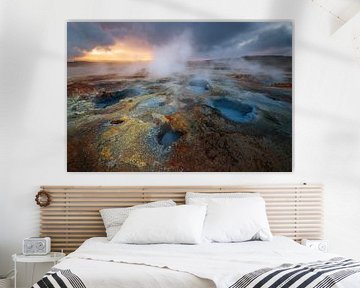 The beautiful mud pools at Gunnuhver in Iceland during sunrise. by Jos Pannekoek