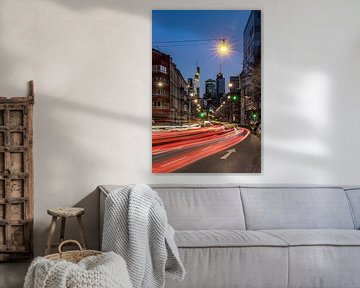 Long exposure of a street in the city of Frankfurt am Main traffic and street lead to the skyline by Fotos by Jan Wehnert