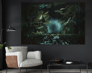 Tropische achtergrond met lichtvlek en oerwoudplanten van Besa Art