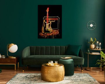 Guitar and amplifier in neon colors by Leo Huijzer