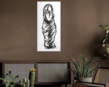 Woman in evening dress - digital artwork in shades of gray by Emiel de Lange
