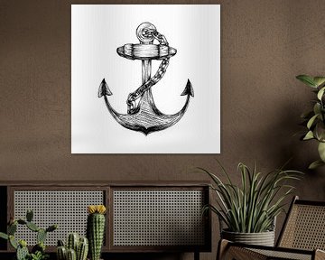 Ship anchor with chain, pencil drawing hand drawn, black white by InkoDef