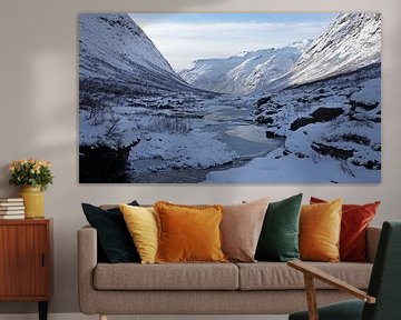 Winters sneeuwlandschap op de Trollstigen bergpas in Noorwegen van Aagje de Jong