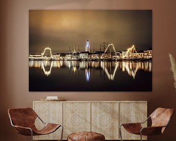 Kampen vue du soir sur la ligne d'horizon de la rivière IJssel sur Sjoerd van der Wal Photographie