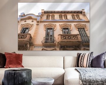 Spanish architecture in Sitges, Barcelona I Pastel colored house with beautiful balconies I City on  by Floris Trapman