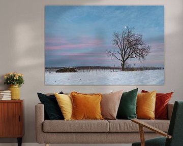 Tree in winter landscape and moon by Alexander Kiessling