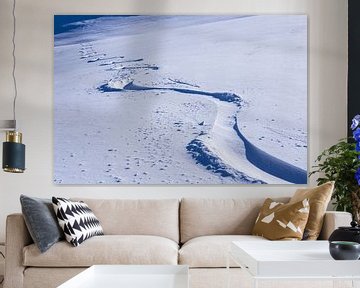 Skisporen in poedersneeuw van Photofex