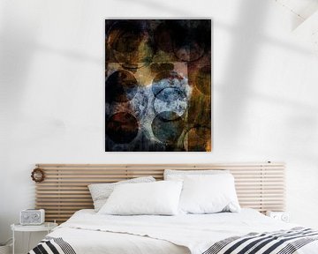 Abstract modern geometric art with organic shapes in blue and brown by Dina Dankers