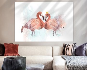 Flamingo echtpaar in aquarel