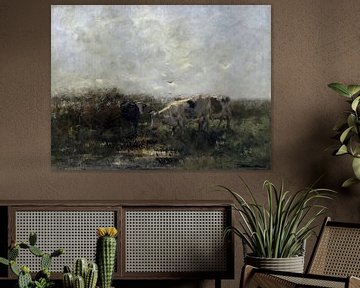 Kühe an einem Teich mit holländischem Himmel von Affect Fotografie