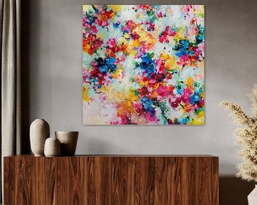 Blossoms Up! - kleurrijk schilderij met impressionistische bloemen