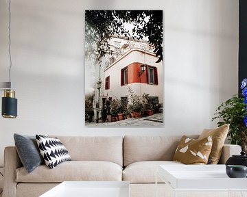 Vrolijk gekleurd huis met planten - Botanische fine art print van Linn Fotografie