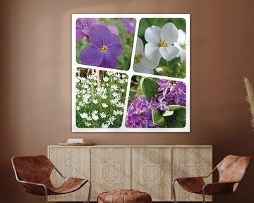 Flower collage paars wit van Irene Polak